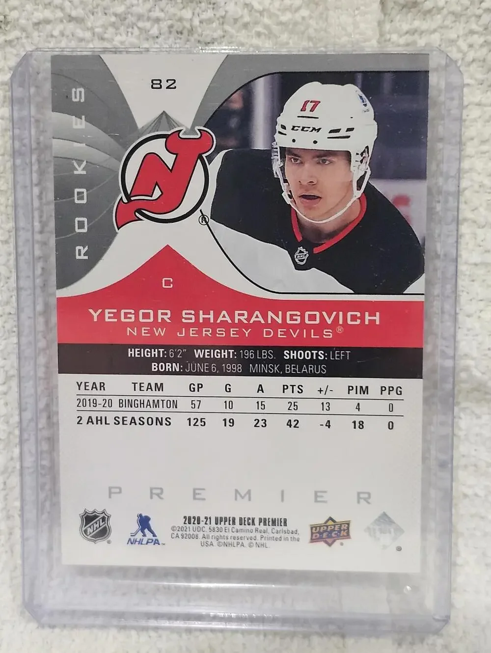2020-21 Upper Deck Premier Yegor Sharangovich Rookie Card #82